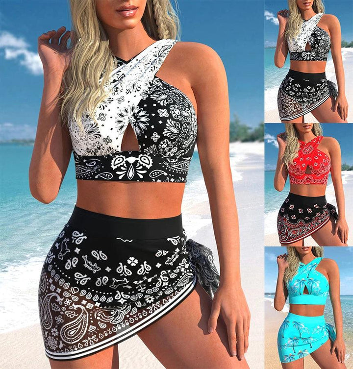 New Summer Beach New Women's Bikini Two Piece Swimming Suit Water Drop Print Cross Tie Beach Suit S-6XL-THAT FASHION STORE