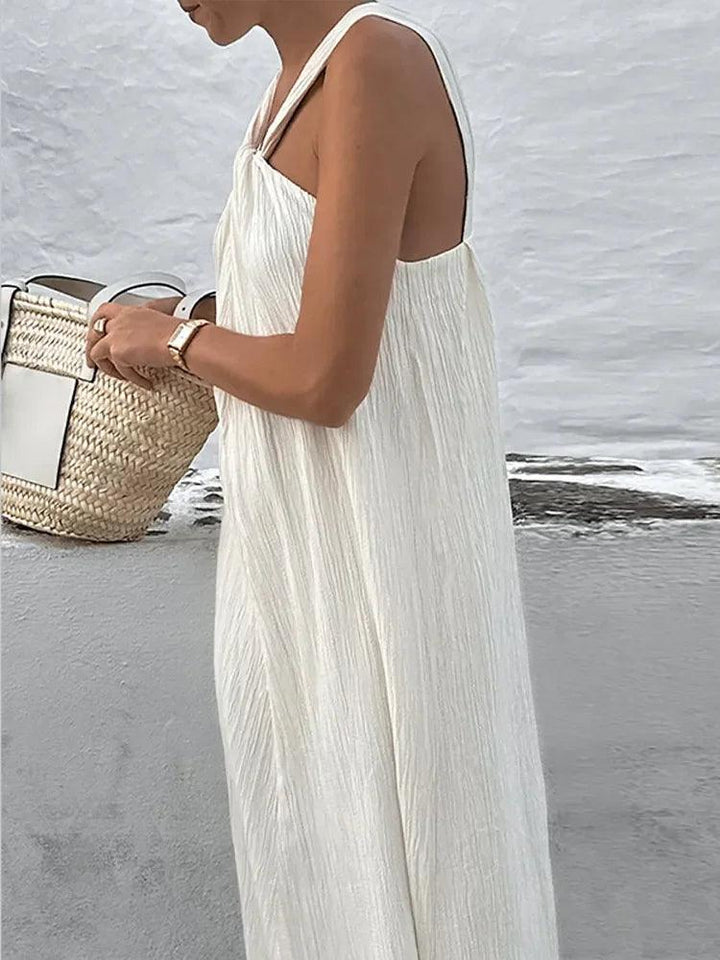 Sexy White Halter Pleated Strapless Maxi Dress Women Fashion Sleeveless Loose Dresses 2024 Ladies High Streetwear Vestidos-THAT FASHION STORE