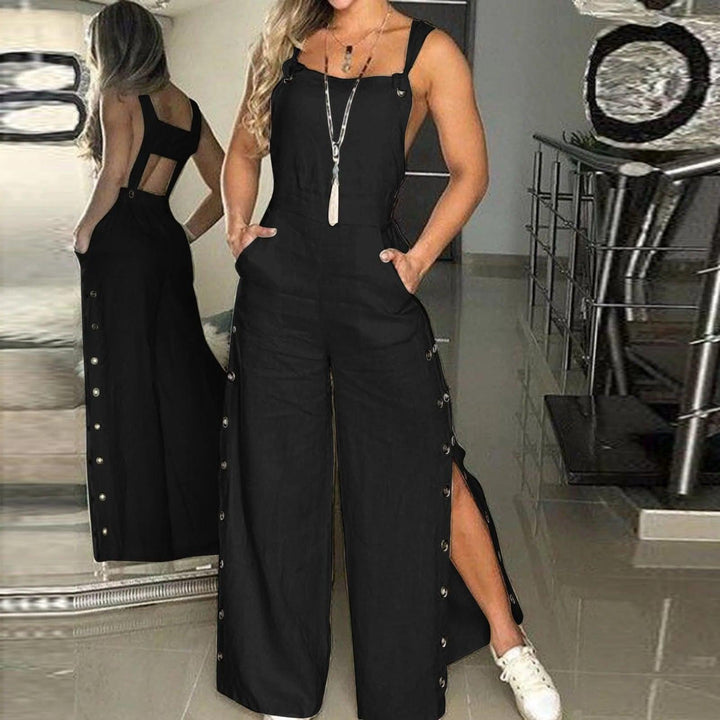 Women's Summer Sleeveless Twisted Knot Cotton Linen Strappy Jumpsuit Side Button Opening Loose Long Pants Women Playsuit Overall-THAT FASHION STORE