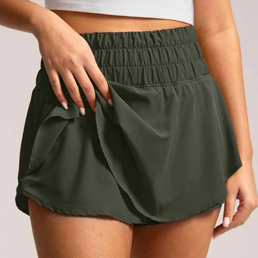 Women'S High Waisted Flowy Athletic Shorts Ruffle Skirt Wrap Front Liner Workout Running Shorts Tennis Double Layered Shorts-THAT FASHION STORE