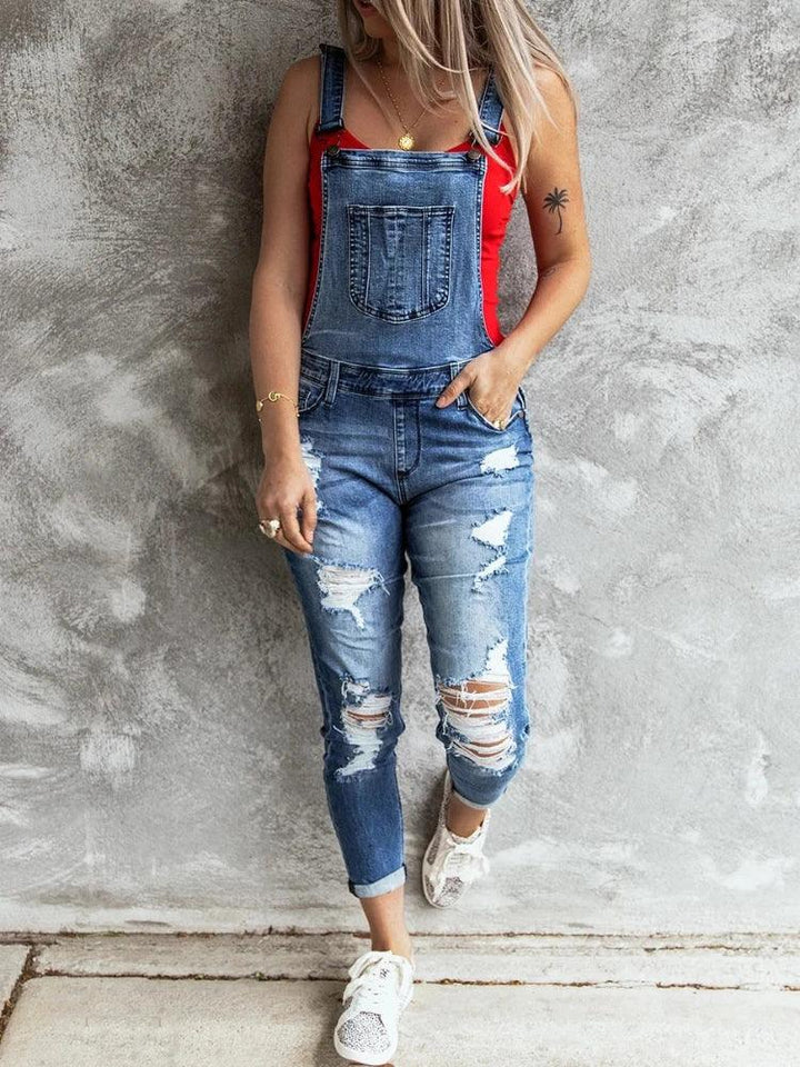 Denim Overalls Women 2023 Ripped Jeans Lady Jumpsuit Elastic Denim One Piece Pants Suspender Trousers Female Rompers Streetwear-THAT FASHION STORE