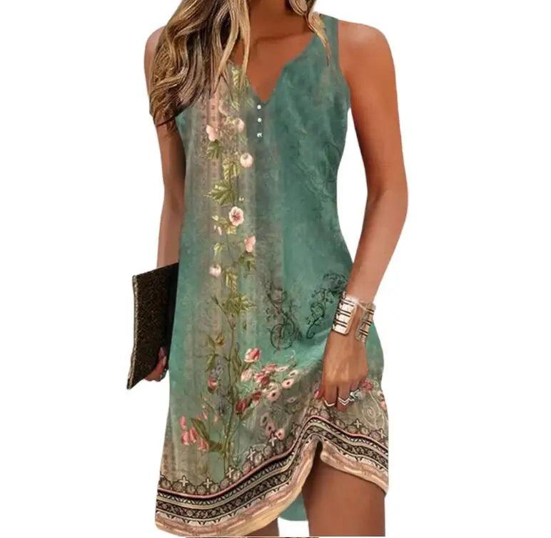 Women's Dresses Summer Fashion Stitching V Neck Loose Bohemian Vacation Woman Basic sleeveless Vestidos-THAT FASHION STORE