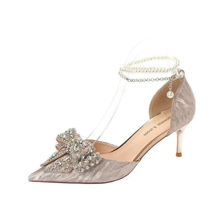 2024 Summer Luxury Women's High Heel Sandals Rhinestone Butterfly Pearl Champagne Party Wedding Shoes Birthday High Heels-THAT FASHION STORE