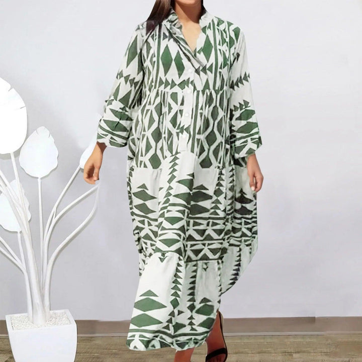 Elegant Summer Maxi Dress Women 2023 Casual Streetwear Vintage Geometric V Neck Boho Beach Long Loose Dresses Female Vestidos-THAT FASHION STORE