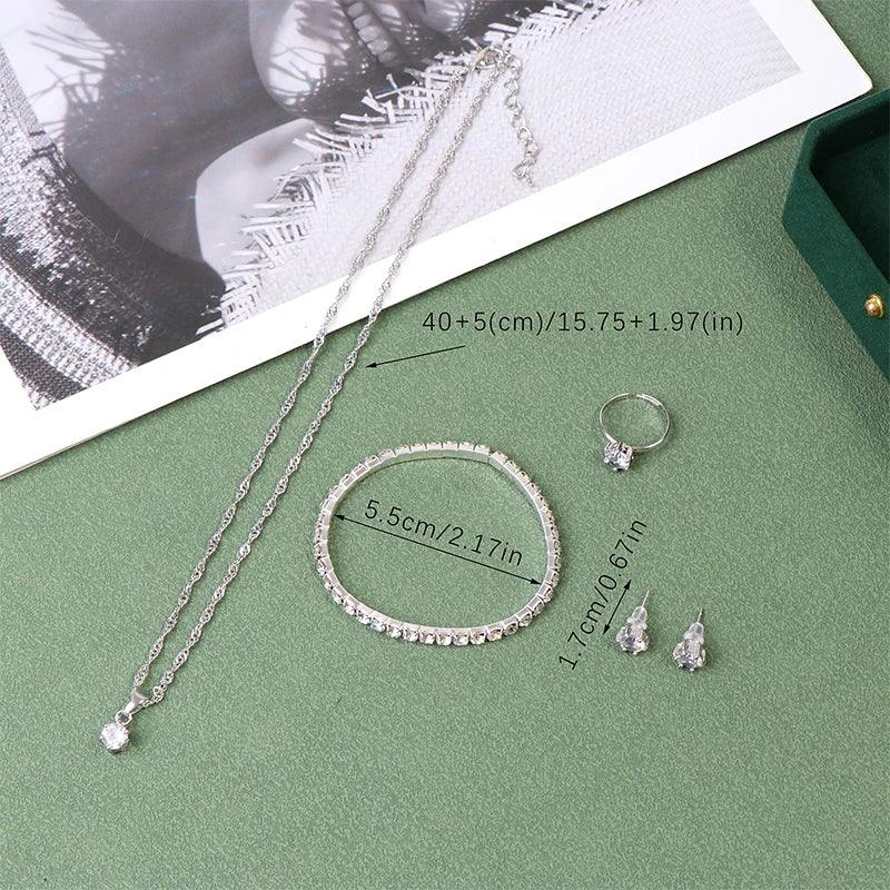 Luxury Women Ring Necklace Earrings Rhinestone Bracelet Female Casual Ladies Jewelry Set-THAT FASHION STORE