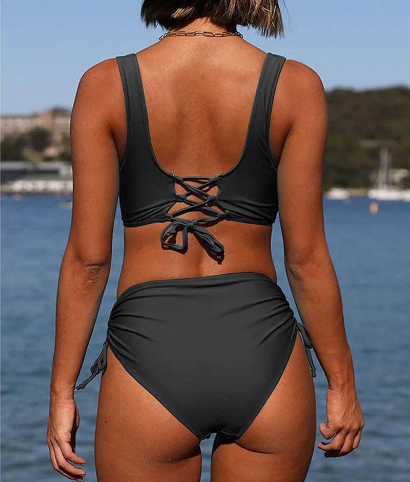 2023 Women Swimsuits Two Pieces Solid Push Up Bandage Bikini Set Female Swimming Bikini Set Low Waist Thong Bathers Bathing Suit-THAT FASHION STORE