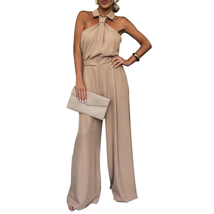 Elegant Jumpsuits for Women 2023 Spring New Plain Elegant Office Lady Loose Ruched Cold Shoulder Hem Wide Leg Jumpsuit Dungarees-THAT FASHION STORE