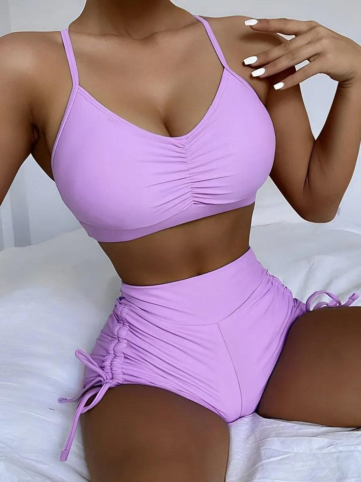 Drawstring Front Shorts Bikinis 2024 High Waist Swimsuit Women Swimwear Female Bathers Bathing Swimming Swim Suit Beachwear-THAT FASHION STORE