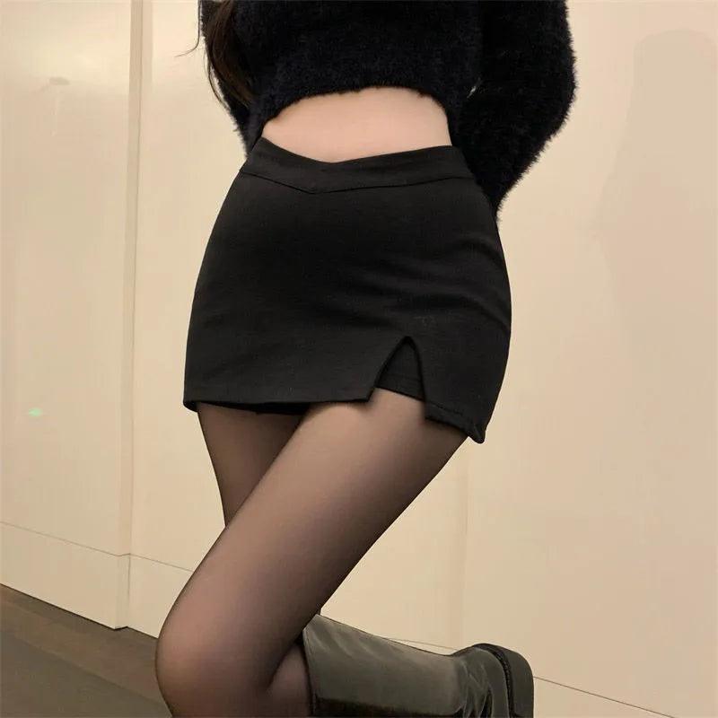 Summer Women Mini Skit High Waist Black Sexy Slit Skirt Fashion Korean Office Ladies Skirt New-THAT FASHION STORE