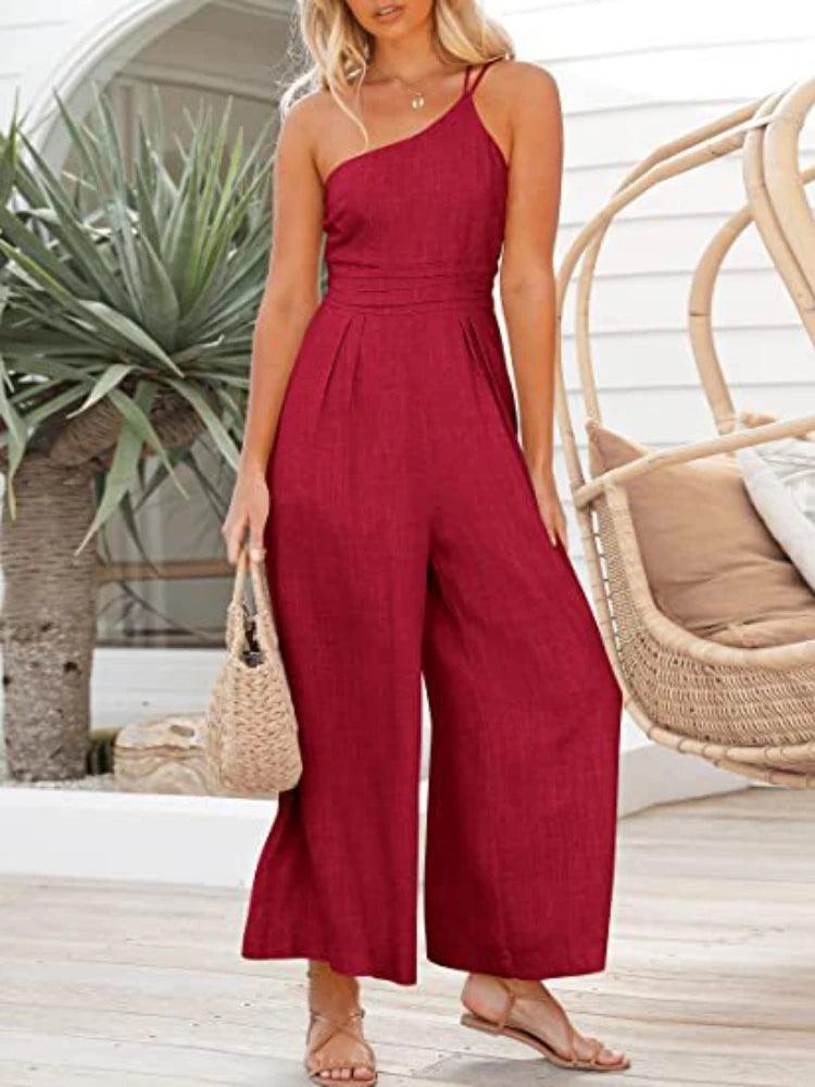 Women's Jumpsuit Single Shoulder Strap Pleated High Jumpsuit-THAT FASHION STORE