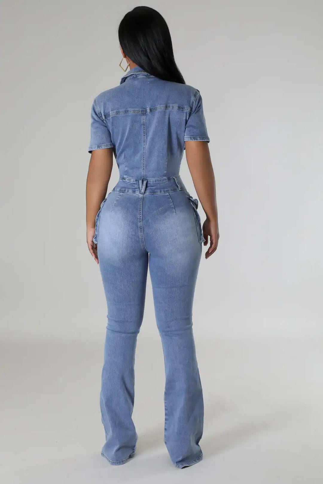 Multi Pockets Wide Leg Jeans Jumpsuit Sexy Women Turn Down Collar Elegant Denim Casual Romper Overalls-THAT FASHION STORE