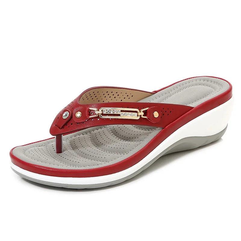 2023 Women's Slippers Summer New Fashion Metal Button Slides Shoes Wedge Beach Sandals Women Outside Platform Leisure Flip Flops-THAT FASHION STORE