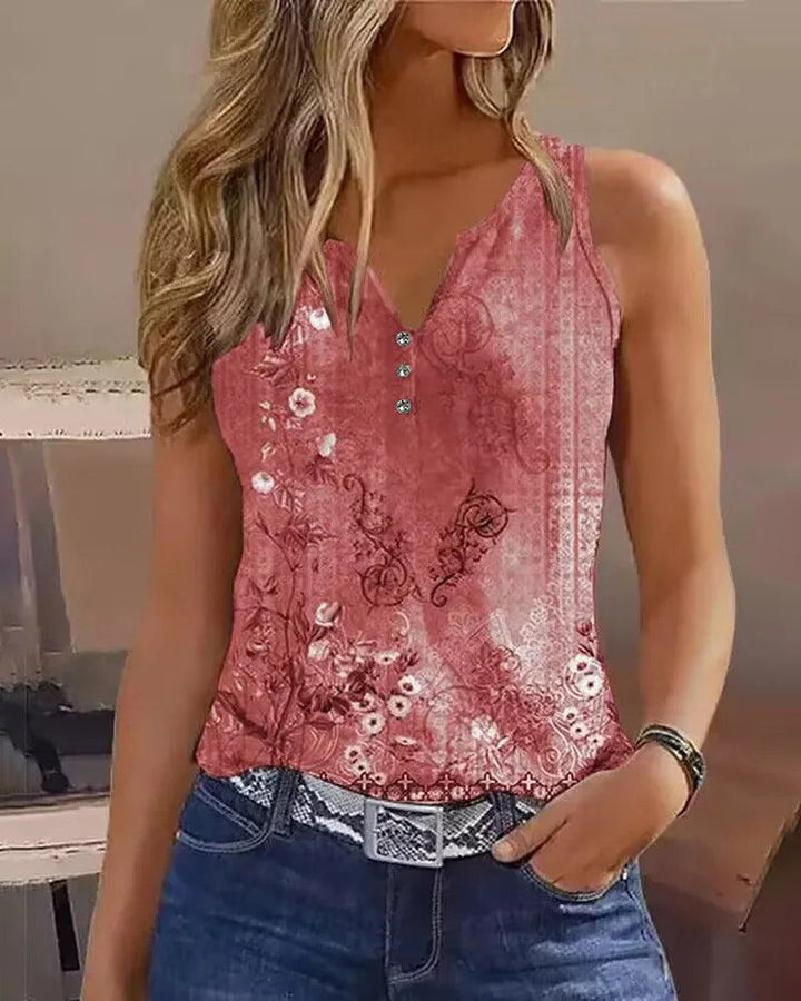 Floral Print Sleeveless Casual Tank Top-THAT FASHION STORE