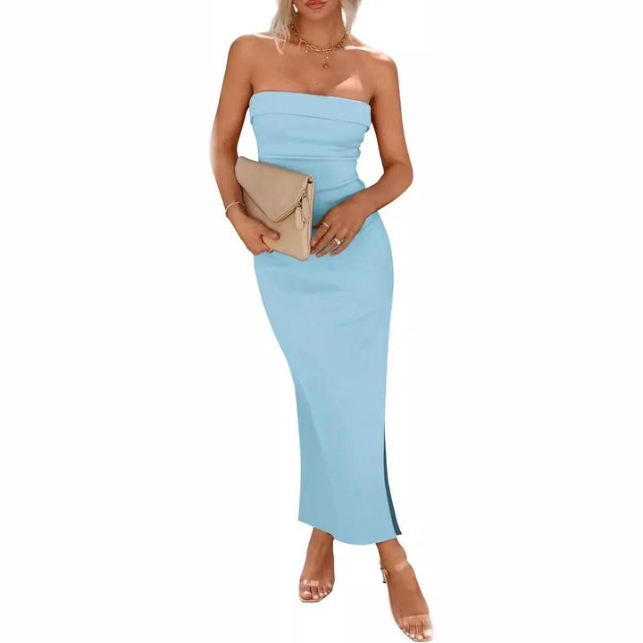 2024 Summer New Tube Top Slim Long Dresses Women Sexy Sleeveless Solid Color Package Hip Bodycon Slit Dress Temperament Female-THAT FASHION STORE