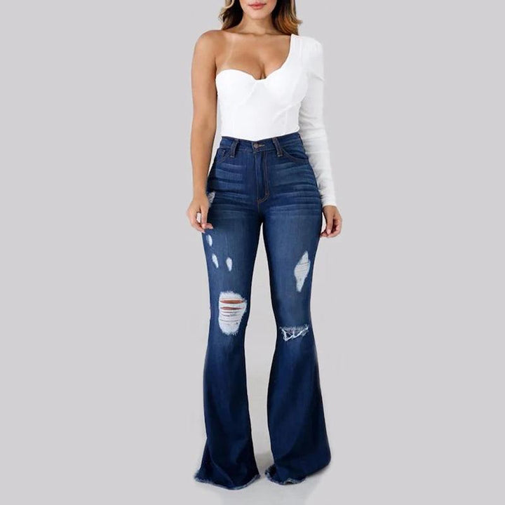 2023 New High Waist Ripped Flared Jeans For Women Fashion Slim Hip Lift Stretch Denim Pants Street Casual Female Trousers S-3XL-THAT FASHION STORE