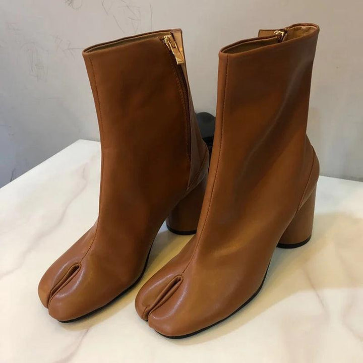 2024 Brand Design Tabi Boots Split Toe Chunky High Heel Women Boots Leather Zapatos Mujer Fashion Autumn Women Shoes Botas Mujer-THAT FASHION STORE