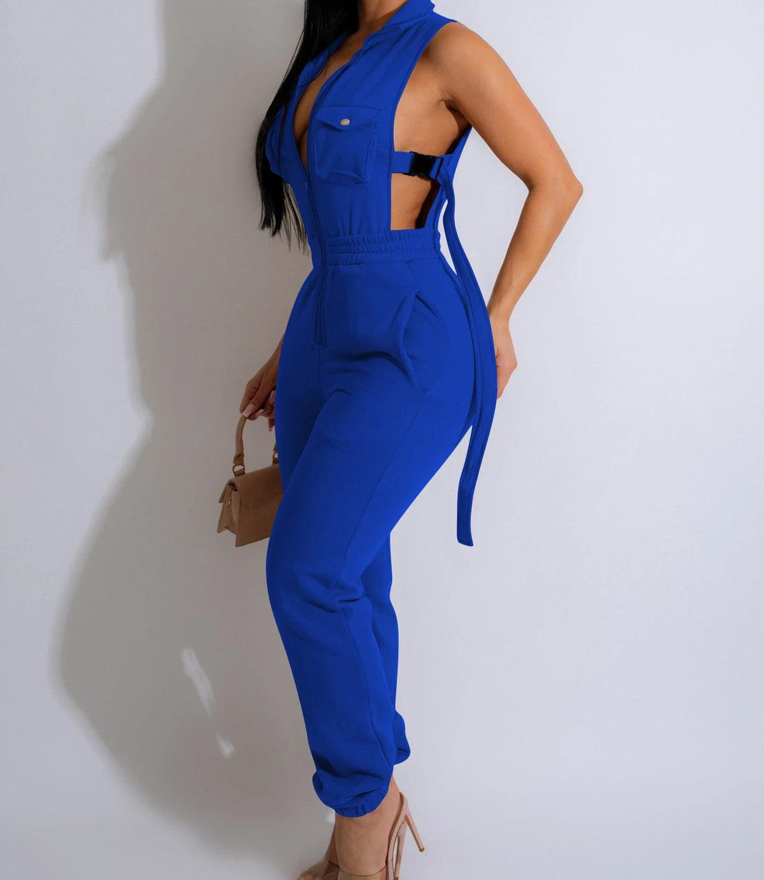 Jumpsuits for Women 2024 Summer Sexy Spicy Girl Side Button Zipper Sleeveless 4 Pocket Jumpsuit Streetwear Fashion Overalls-THAT FASHION STORE