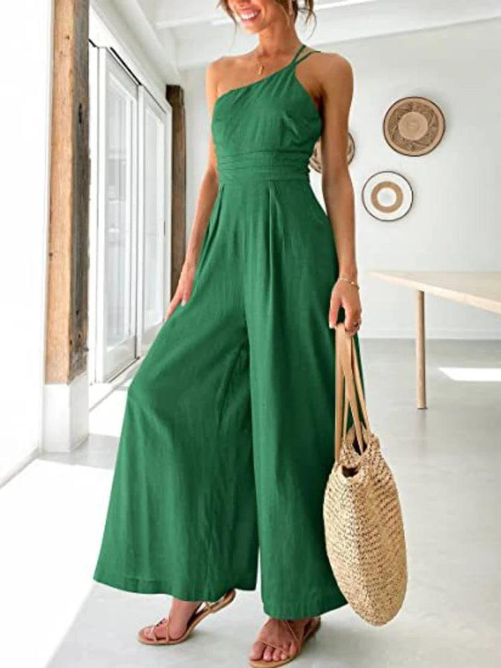 Women's Jumpsuit Single Shoulder Strap Pleated High Jumpsuit-THAT FASHION STORE