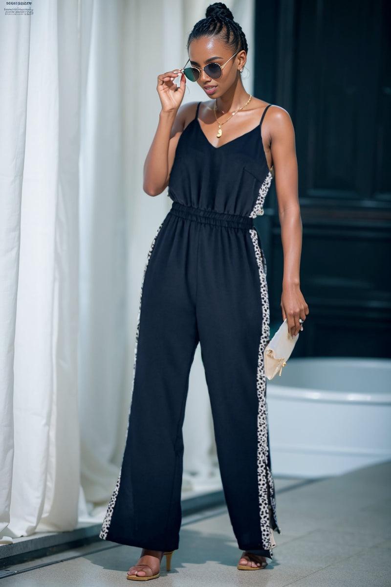 Summer New Suspender Jumpsuit Women 2024 European and American All-Matching Fashion V Neck Sleeveless Slit Loose Pants Pants Women-THAT FASHION STORE