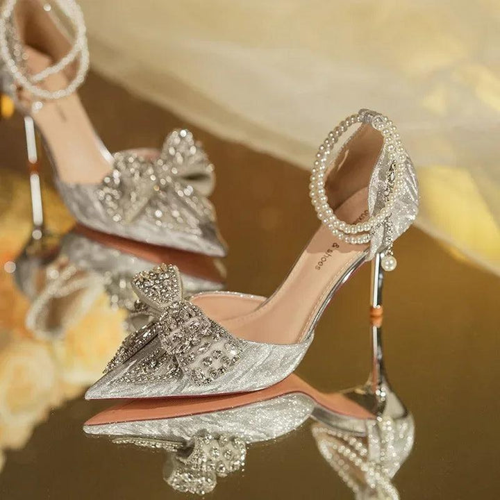 2024 Summer Luxury Women's High Heel Sandals Rhinestone Butterfly Pearl Champagne Party Wedding Shoes Birthday High Heels-THAT FASHION STORE