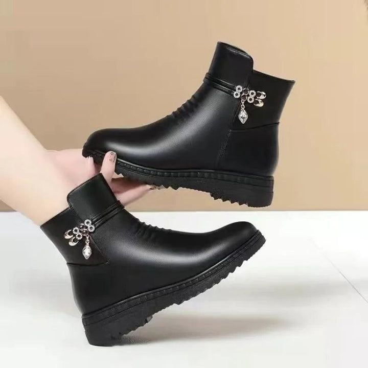 Leather Women Boots 2023 Winter Thick Wool Lined Genuine Leather Women Snow Boots Large Size Women Winter Shoes-THAT FASHION STORE