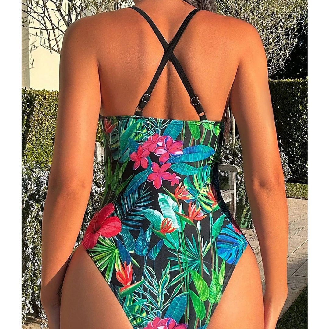 Tropical Print Floral One Piece Swimsuit 2024 New Push Up Swimwear Women Bathing Suit Beachwear Monokini Female Swimming Suits-THAT FASHION STORE