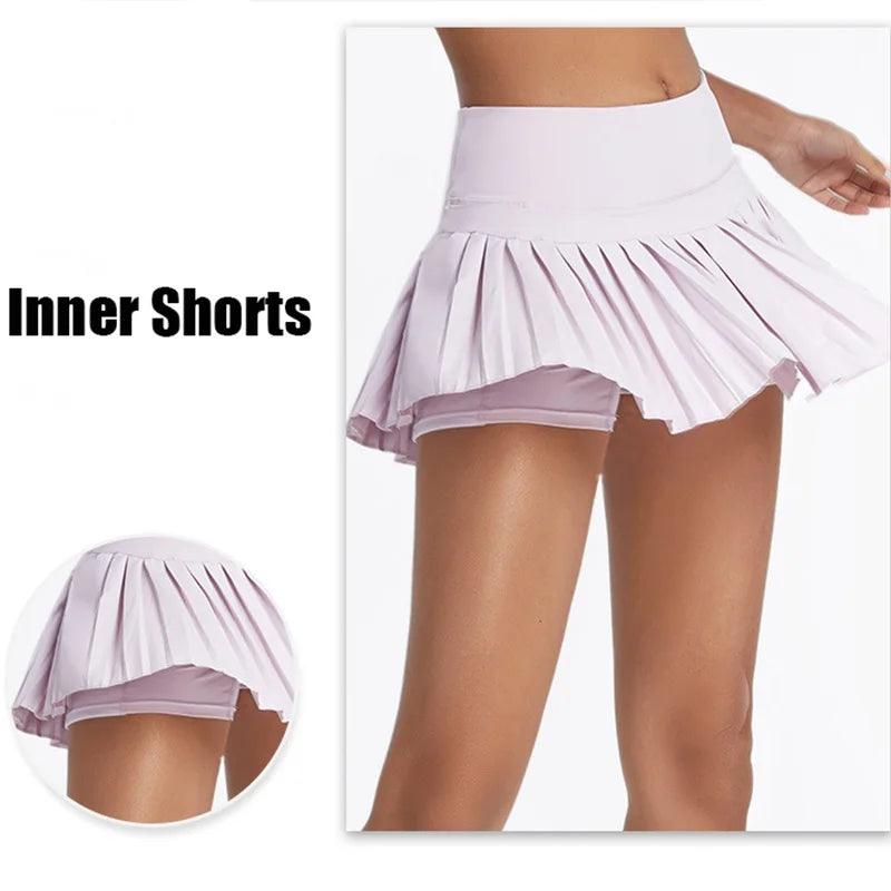 Cloud Hide Safe Tennis Skirts XS-XXL Gym Golf Running Pleated Pantskirt SEXY Women Sports Fitness Shorts Pocket High Waist Skort-THAT FASHION STORE