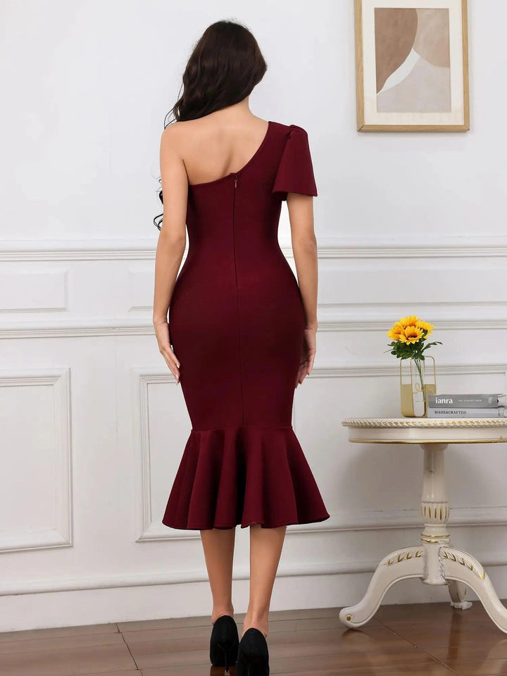 Midi Summer Bandage Dress Women 2024 Bodycon One Shoulder Sexy Luxury Party Dresses Woman Clothes Vestidos Mujer Robe Ete Femme-THAT FASHION STORE