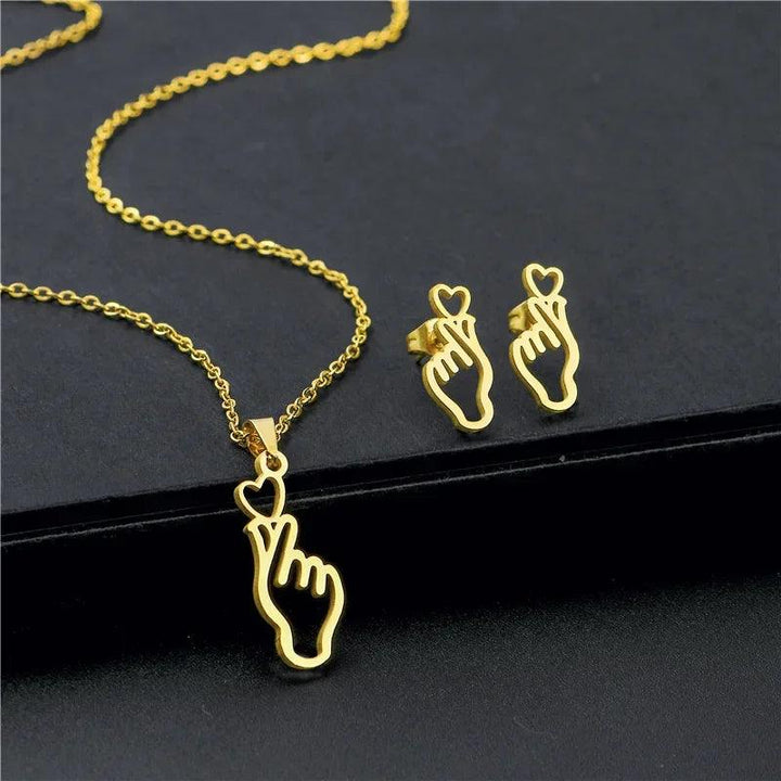 New Stainless Steel Heart Cross Pendant Charm Necklace & Earrings Hollow Chian Choker Jewelry Set For Women Accessories Gift-THAT FASHION STORE