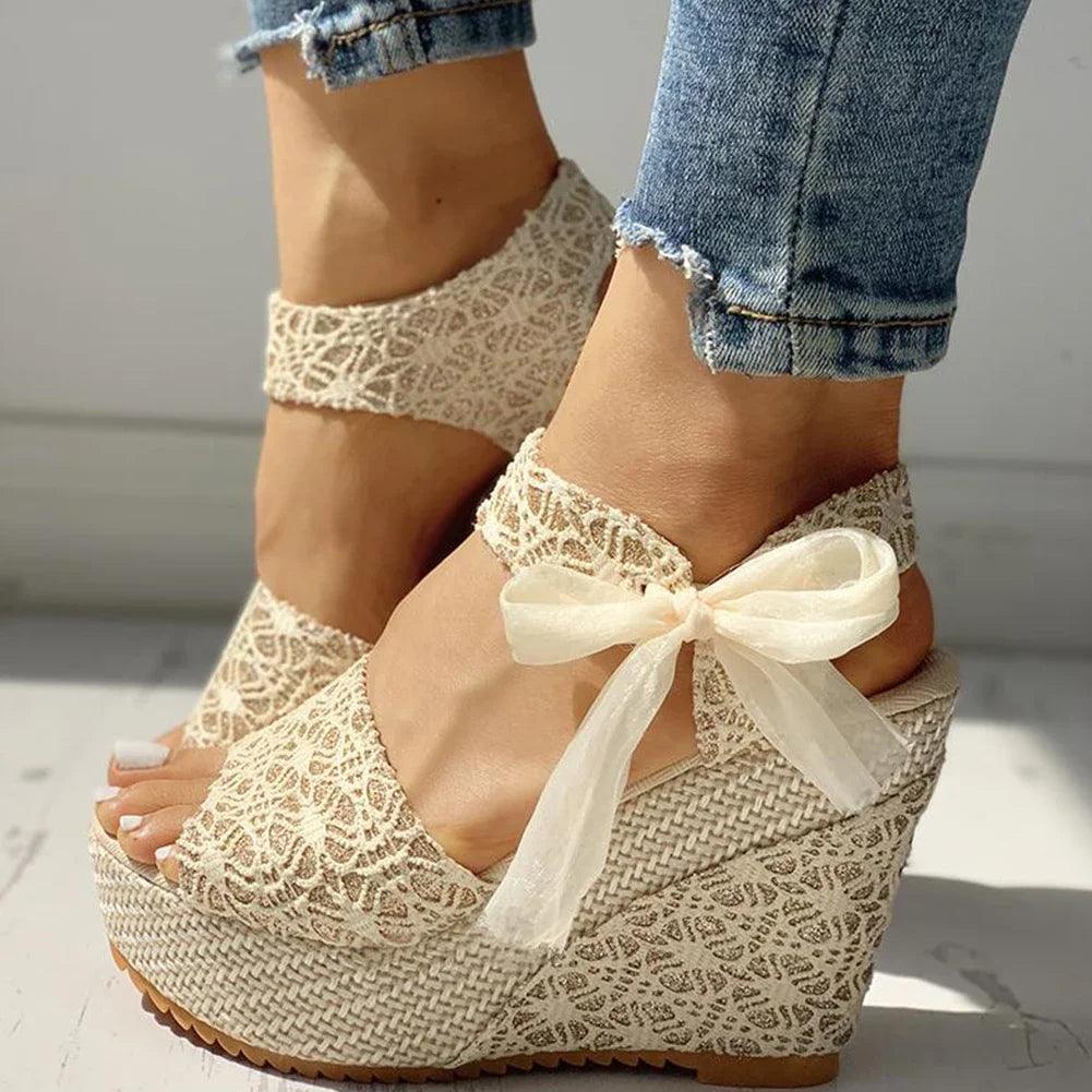 Lace Leisure Women Wedges Heeled Women Shoes 2022 Summer Sandals Party Platform High Heels Shoes Woman-THAT FASHION STORE