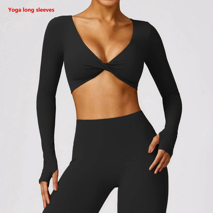 Women's Shirt Crop Top Fitness Shirts Gym Running Workout Long Sleeve Sports Top Woman Yoga Tops Activewear With Thumb Hole-THAT FASHION STORE