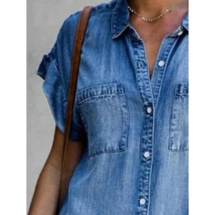 Summer New Single Breasted Denim Shirt Dress Women's Casual Loose Pocket Simple Retro Commuter Female Office Denim Short Skirt-THAT FASHION STORE