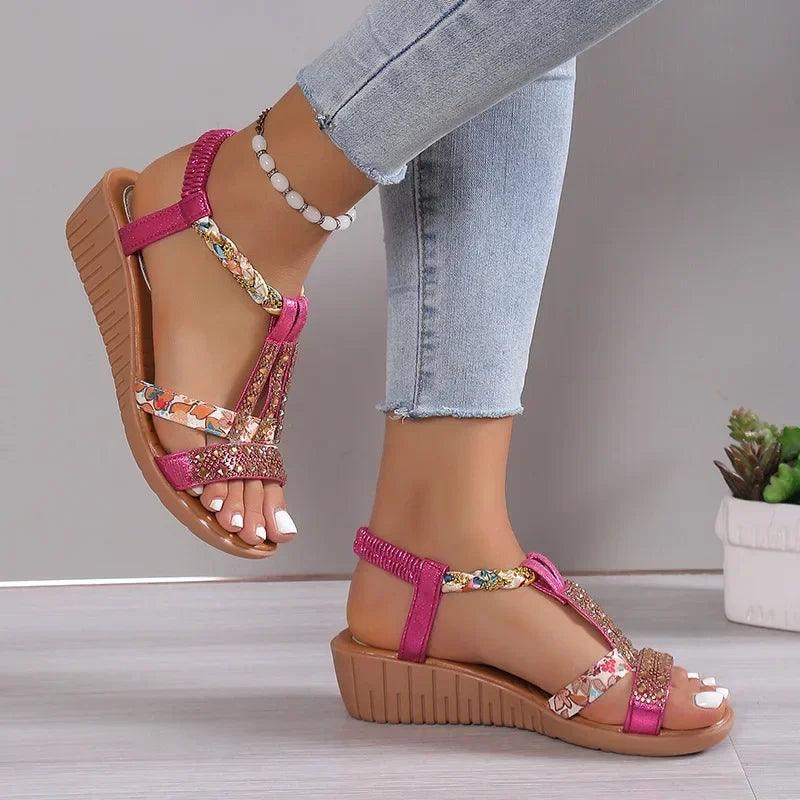 Women Wedge Sandals Summer Bohemia Rhinestones Casual Platform Sandals Female Peep Toe Outdoor Beach Shoes обувь женская летняя-THAT FASHION STORE