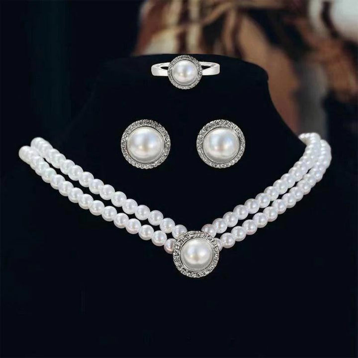 Elegant Big White Imitation Pearl Necklace Earring Ring Jewelry Set Crystal Jewelry Fashion Wedding Bridal Accessory Set Gifts-THAT FASHION STORE