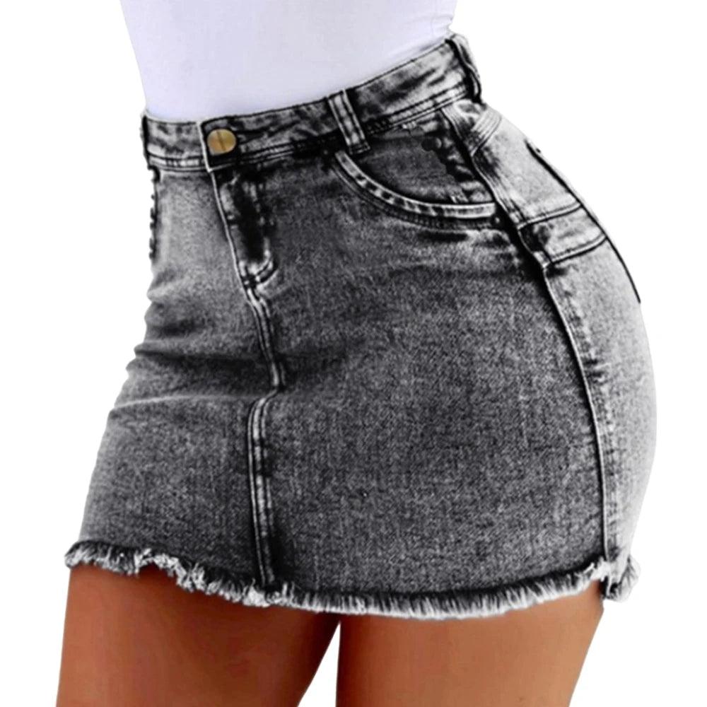 A-Line Sexy Vintage Denim Skirts For Women 2024 Summer Elastic Bodycon Slim Hip Mini Short Dress Korean Fashion Female Clothing-THAT FASHION STORE