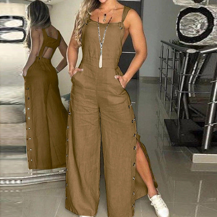 Ladies Sexy Romper Jumpsuit 2024 Summer Sleeveless Twisted Knot Cotton Strappy Pants Button Openings Fashion Women Jumpsuits-THAT FASHION STORE