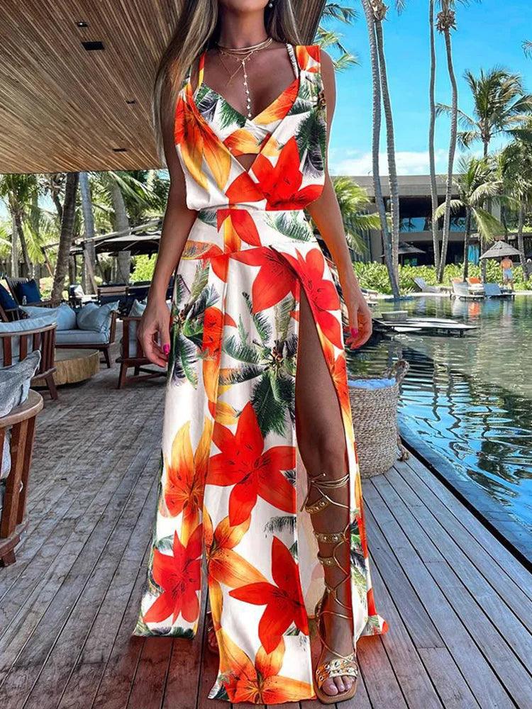 Sexy Vest And Maxi Dress Women Outfits Summer Women Beach Loose Two Piece Set Lady Patchwork Short Tops And Skirt Matching Suit-THAT FASHION STORE