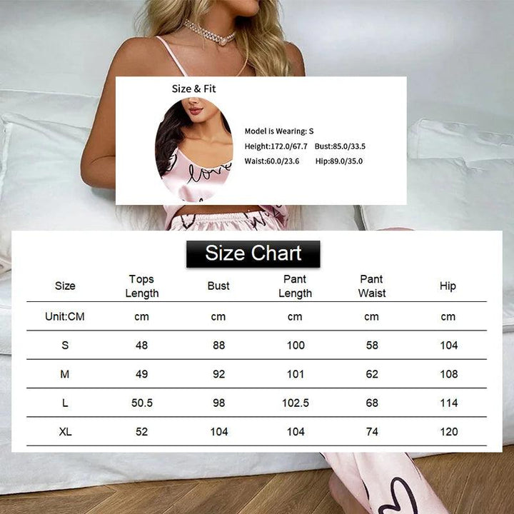 Women Satin Silk Pajamas Sets Letter Print Cami Vest Shirt With Trouser Sleepwear Ladie Sexy Pajama Lingerie Pyjamas Nightwear-THAT FASHION STORE