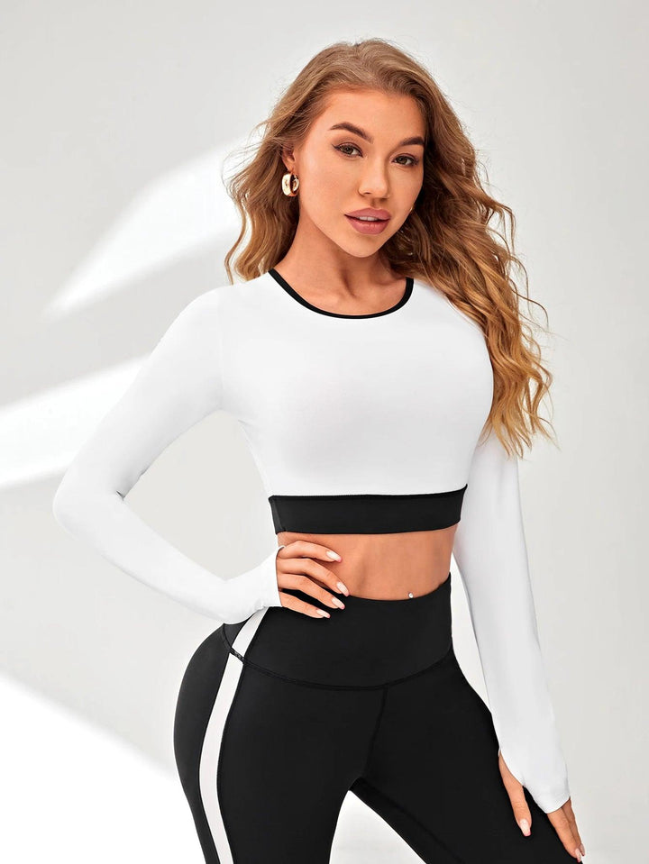 Long Sleeve Yoga Pilates Shirts with Finger Hole Quick Dry Elastic Slim Fit Crop Top Running Workout Breathable Training Wear-THAT FASHION STORE