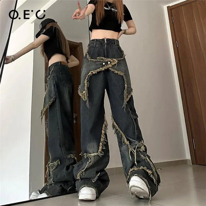 Fashionable Design Wide Leg Jeans Women Casual Trousers Plus Size Baggy Jeans Denim Fashion Vibe High Street Niche Y2k Pants-THAT FASHION STORE