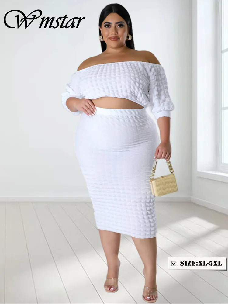 Wmstar Women's Plus Size Two-Piece Crop Top and Skirt Set for Summer Office Wear - Wholesale Fashion Outfits - THAT FASHION STORE