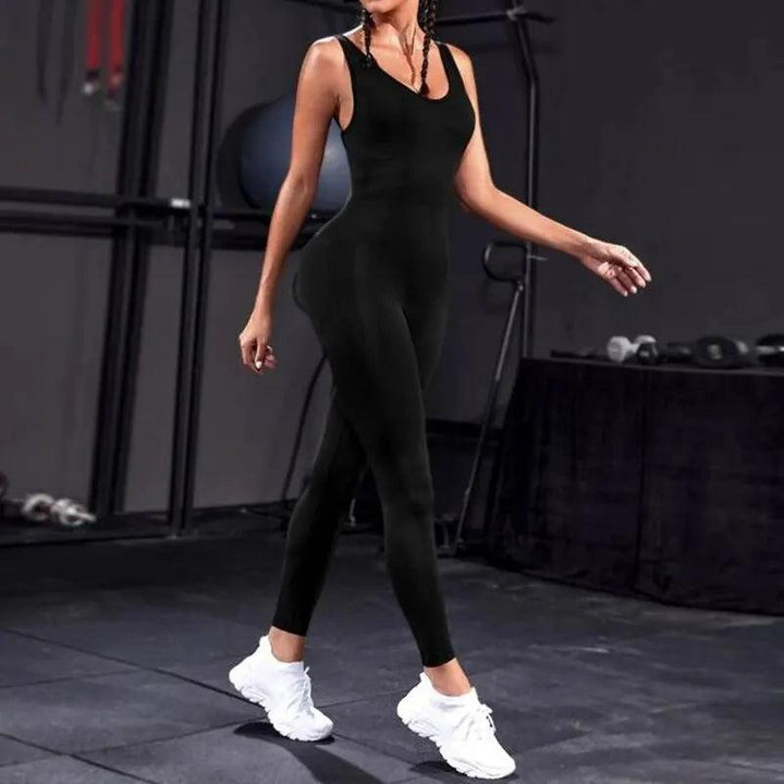 Solid Sleeveless Backless Low Neck High Waist Bodycon Jumpsuits For Women Casual Rompers Activity Jogger Suits Backless Bodysuit-THAT FASHION STORE