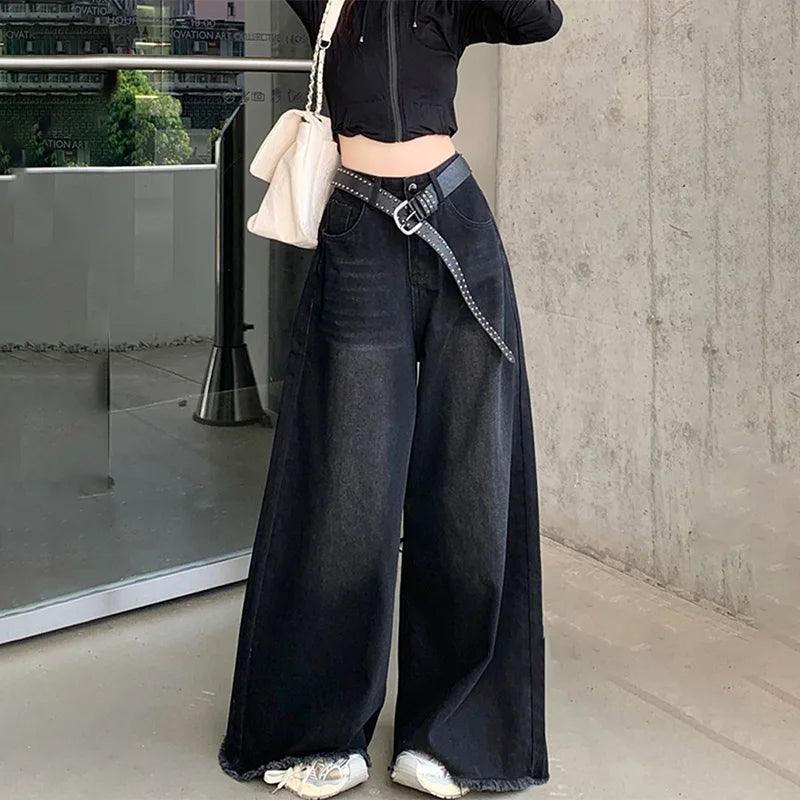 Hot Girl Baggy Jeans Femenina Y2k Street vintage Washed To Make Old Fried Straight Wide-Leg Denim Pants For Women-THAT FASHION STORE