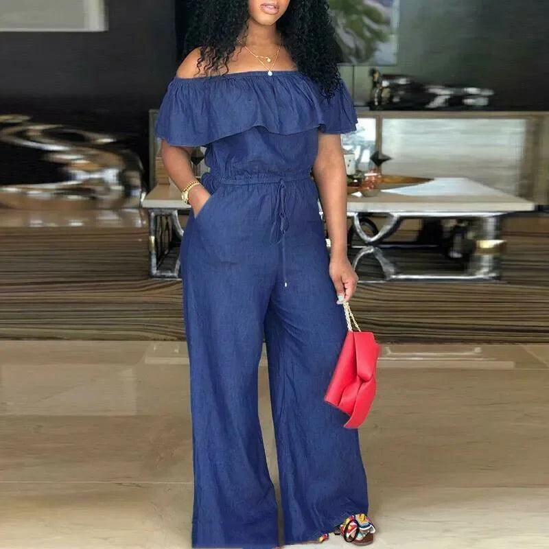 Casual Slash Neck Overalls Women Denim Rompers Jumpsuit Jeans Ladies Autumn 2020 Back Zipper Ruffles Jumpsuits Trousers Pants-THAT FASHION STORE