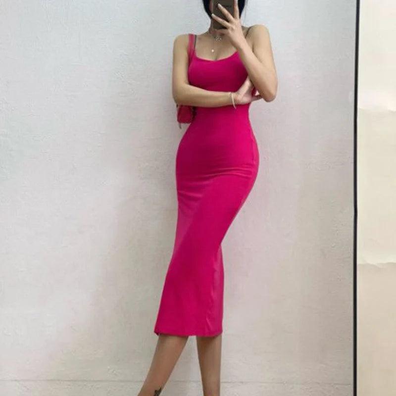 Rimocy 2024 New Sexy Sleeveless Slim Long Dress Women Party Club High Split Spaghetti Strap Dresses Woman Bodycon Dress Female-THAT FASHION STORE