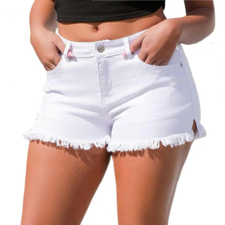 Summer Denim Shorts Women Ripped Edge Multi Pockets Button Zipper Slim High Waist Breathable Party Club Shorts Jeans Pink-THAT FASHION STORE