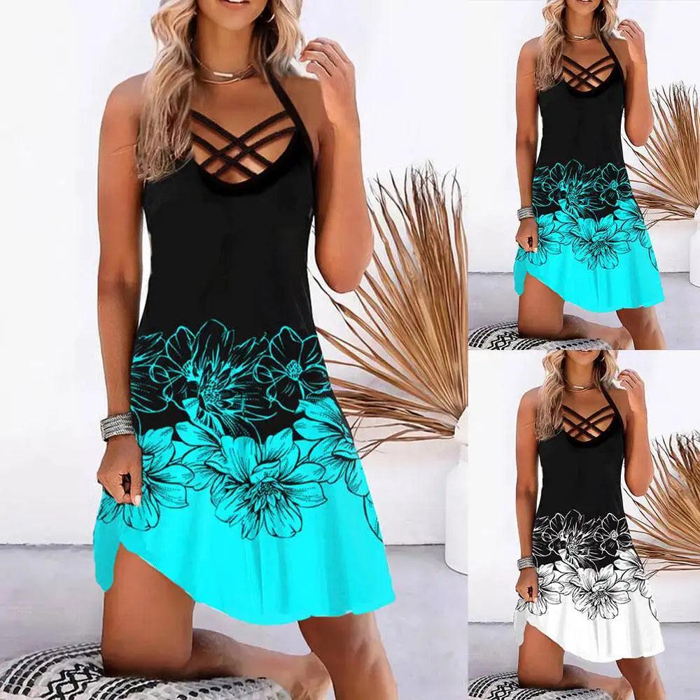 Summer Women Casual Mini Tank Dress Hawaiian Style Fashion V-Neck Sleeveless Floral Print A-Line Dresses Ladies Beach Sundress-THAT FASHION STORE