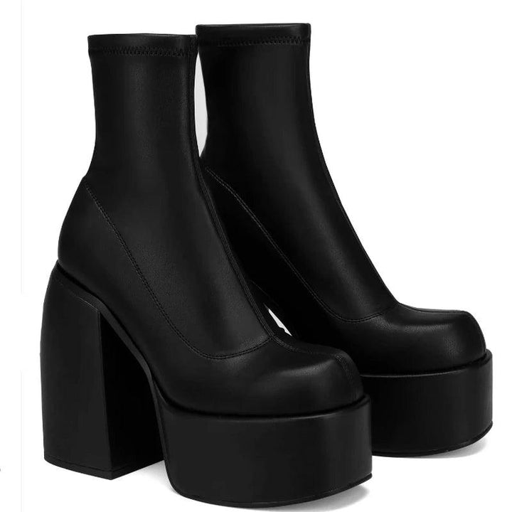 Modern Boots Women Platform Heels Round Toe Leather Boot Chunky Heels Zipper Designer Block Heel Shoes Fashion Girls Casual Shoe-THAT FASHION STORE