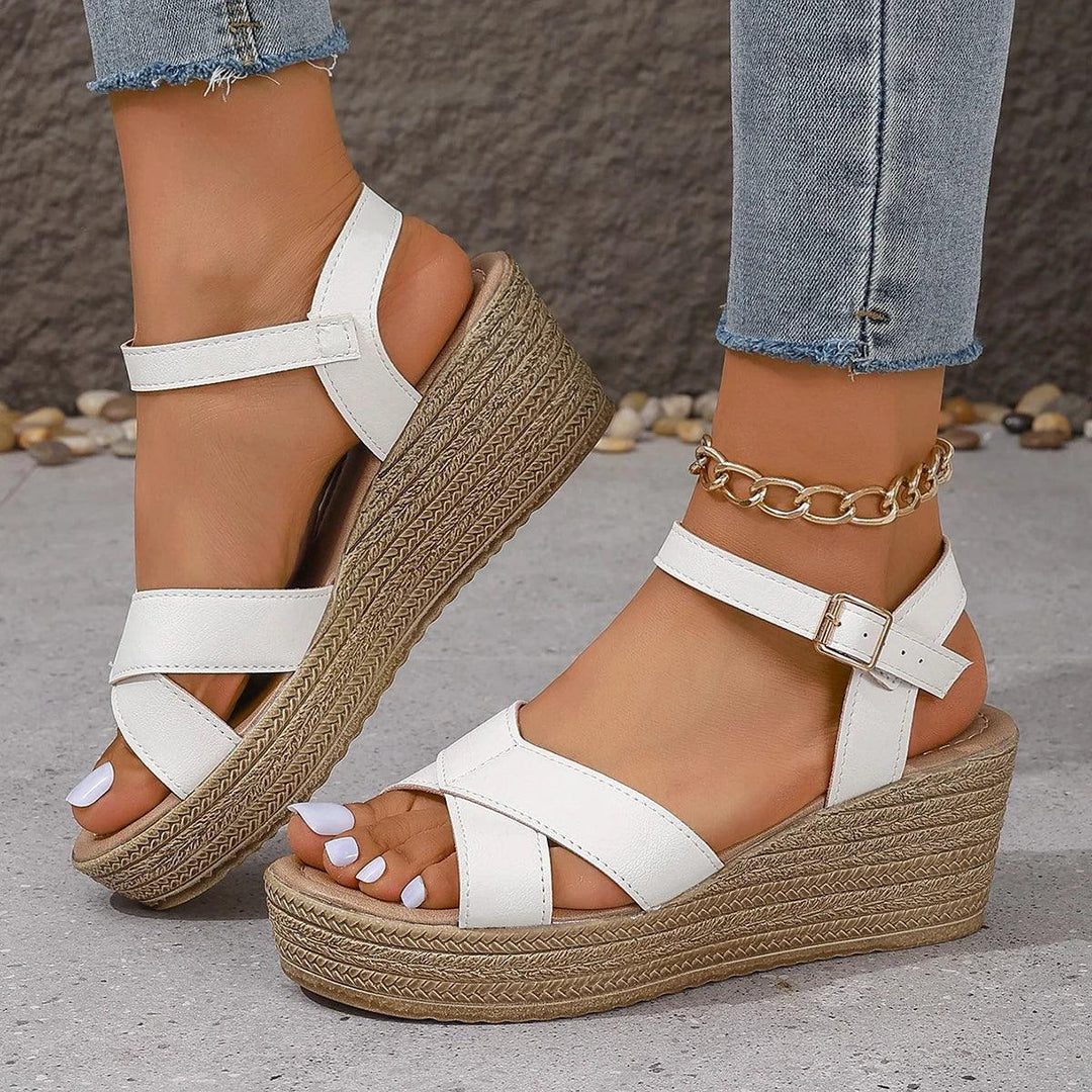 Women's White Chunky Platform Sandals Summer 2024 Buckle Strap Wedge Sandals for Woman Thick Sole Non Slip Beach Sandalias Mujer-THAT FASHION STORE