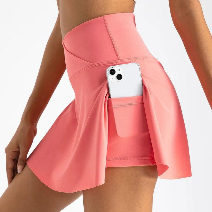 Women Pleated Tennis Skirt with Pockets Shorts Athletic Skirts Crossover High Waisted Athletic Golf Skorts Workout Sports Skirts-THAT FASHION STORE